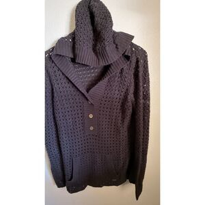 O'Neill Vintage Open Knit Pointelle Hooded Henley Sweater XL